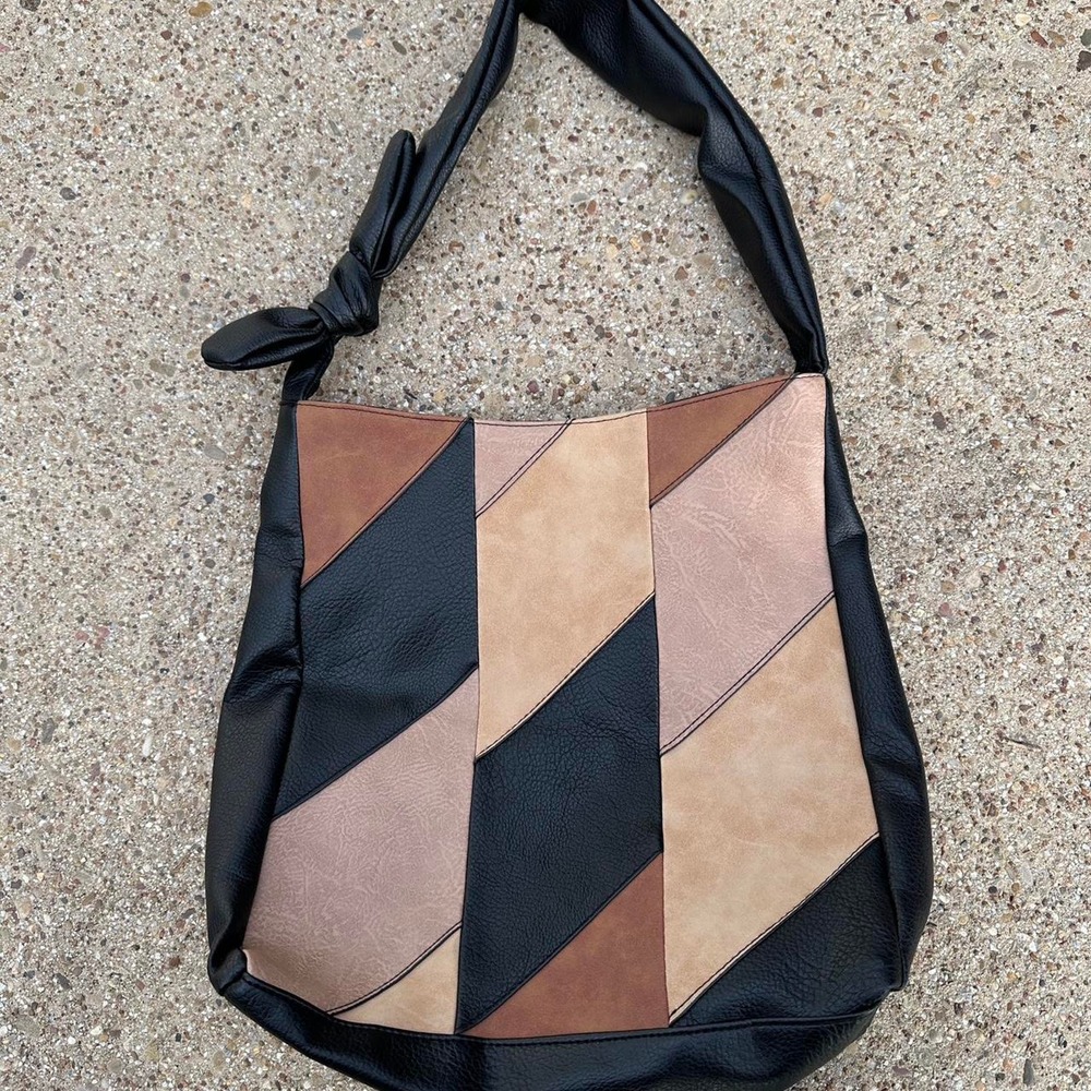 vintage style faux leather patchwork shoulder bag